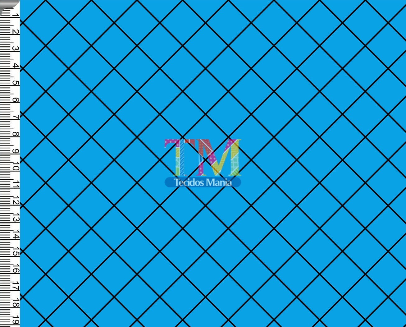 Tecido tricoline, microfibra ou gabardine estampado -  Xadrez - grid - azul e preto
