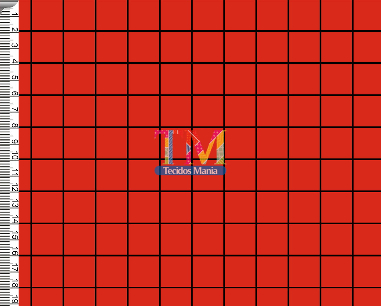 Tecido tricoline, microfibra ou gabardine estampado - Xadrez - grid - vermelho e preto