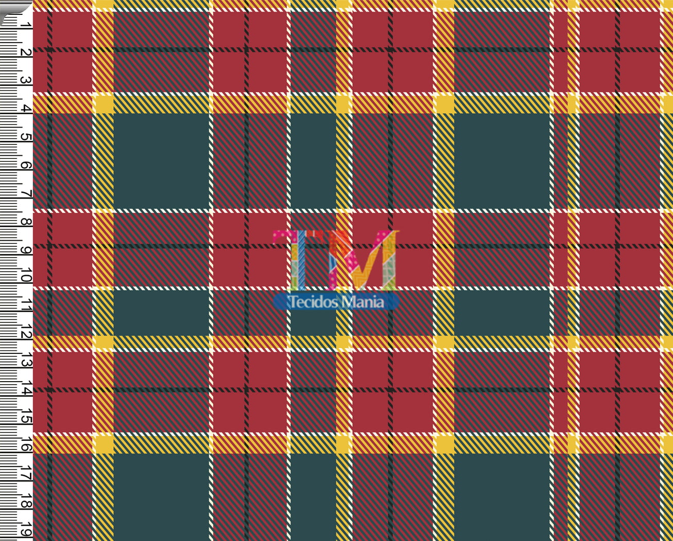 Tecido tricoline, microfibra ou gabardine estampado - Xadrez junina - vermelho e verde