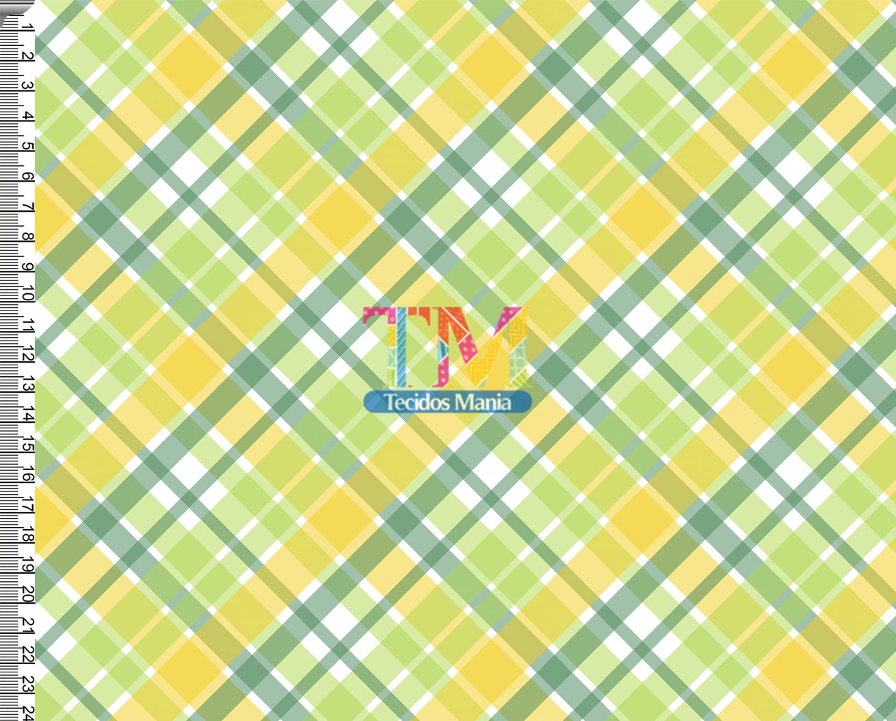 Tecido tricoline, microfibra ou gabardine estampado - Xadrez - Max - Verde e amarelo