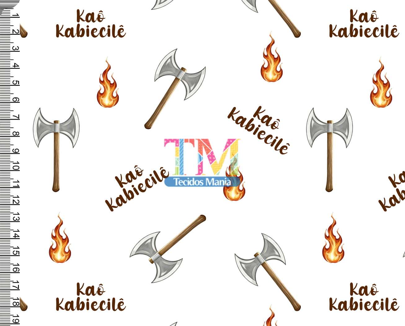 Tecido tricoline, microfibra ou gabardine estampado - Xangô - Kaô Kabiecilê - Fundo Branco