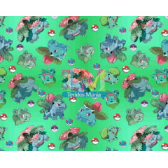 Tecido Pokemon Bulbasaur Fundo Branco 140 cm X 150 cm.