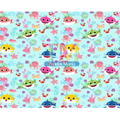  Sintético doll estampado - Baby Shark - Fundo do mar 