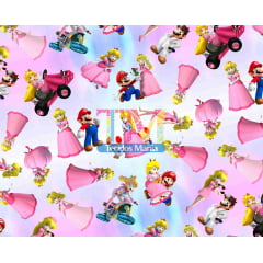Sintético doll estampado - Mario Bros e Princesa Peach 