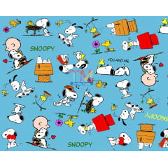 Sintético doll estampado - Snoopy e Charlie Brown - fundo azul 