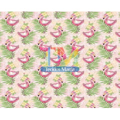 Sintético doll estampado - Flamingo - fundo Costela de Adão 