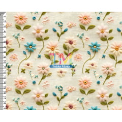 Tecido tricoline, microfibra ou gabardine estampado - Floral - Gabi - 3D