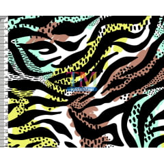 Tecido tricoline, microfibra ou gabardine estampado - Animal print - zebra - rose, tiffany e amarelo