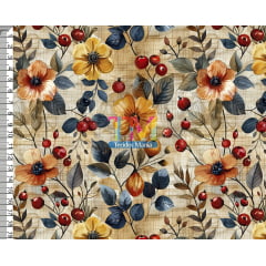 Tecido tricoline, microfibra ou gabardine estampado  - Floral Julieta - 3D