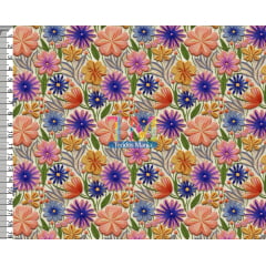 Tecido tricoline, microfibra ou gabardine estampado - Floral - lia - bordado - 3D  
