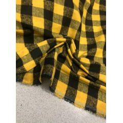 Tecido Flanela Xadrez  quadrado 3cm x 3cm - Amarelo com preto