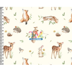 Tecido Soft estampado - Animais da floresta