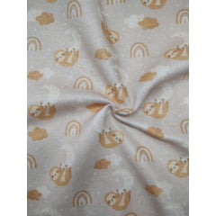 Tecido Soft estampado - Bicho preguiça - Boho