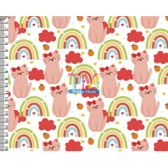 Tecido Soft estampado - Gatinha - Arco Iris