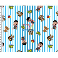 Tecido Oxford Estampa Digital - Bento E Totó - Fundo Listrado Tecido Oxford Estampa Digital - Bento E Totó - Fundo Listrado