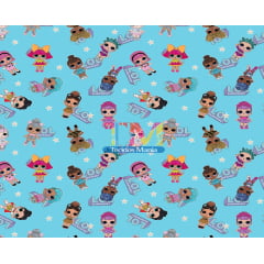 Tecido Oxford Estampa Digital - Bonecas Lol - Glitter - Fundo Azul