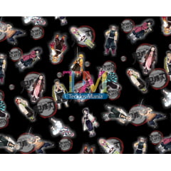 Tecido Oxford Estampa Digital - Demon Slayer - Fundo Preto