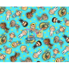 Tecido Oxford Estampa Digital - Jurassic World - Dino Toy - Fundo Azul