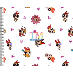 Tecido Oxford Estampa Digital - Florzinha - Super Poderosas - Fundo Branco