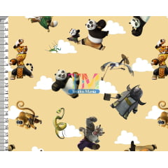 Tecido Oxford Estampa Digital - Kung Fu Panda - Nuvem - Fundo Bege
