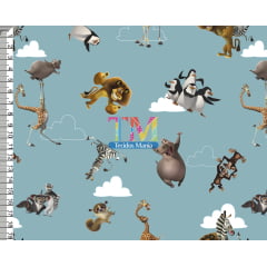 Tecido Oxford Estampa Digital - Madagascar - Nuvem - Fundo Tiffany