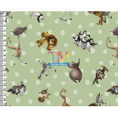 Tecido Oxford Estampa Digital - Madagascar - Bolinha - Fundo Pistache