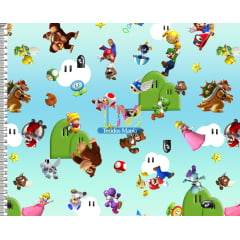 Tecido Oxford Estampa Digital - Mario e Donkey Kong - Fundo Azul