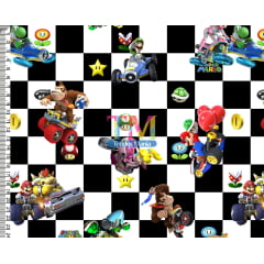 Tecido Oxford Estampa Digital - Mario e Donkey Kong - Quadriculado Corrida