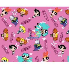 Tecido Oxford Estampa Digital - Meninas Super Poderosas e Estrelinha - Fundo Pink