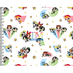 Tecido Oxford Estampa Digital - Meninas Super Poderosas - Star - Branco