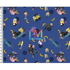 Tecido Oxford Estampa Digital - Minions - Família - Fundo Azul