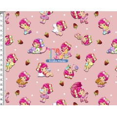 Tecido Oxford Estampa Digital - Moranguinho - Baby - Fundo Rosa