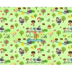 Tecido Oxford Estampa Digital - Mundo Bita No Parque - Fundo Verde