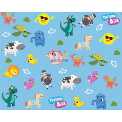 Tecido Oxford Estampa Digital - Mundo Bita - Fundo Azul