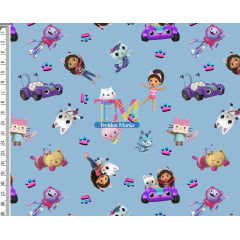 Tecido Oxford Estampa Digital - A Casa Magica de Gabby - Fundo Azul Tecido Oxford Estampa Digital - A Casa Magica de Gabby - Fundo Azul