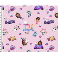 Tecido Oxford Estampa Digital - A Casa Magica de Gabby - Fundo Rosa  Tecido Oxford Estampa Digital - A Casa Magica de Gabby - Fundo Rosa