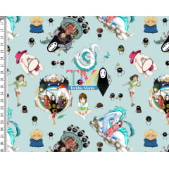 Tecido Oxford Estampa Digital - A Viagem De Chihiro - Fundo Azul