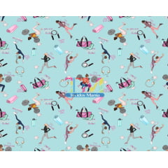 Tecido Oxford Estampa Digital - Academia - Fitness - Fundo Tiffany
