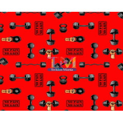 Tecido Oxford Estampa Digital - Academia - Musculação - Fundo Vermelho