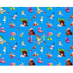 Tecido Oxford Estampa Digital - Alice No Pais Das Maravilhas - Fundo Relógio