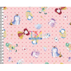 Tecido Oxford Estampa Digital - Alice No Pais Das Maravilhas -Toys - Fundo Rosa