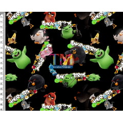 Tecido Oxford Estampa Digital - Angry Birds E Sua Turma - Fundo Preto