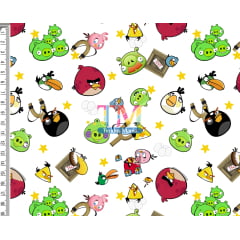 Tecido Oxford Estampa Digital - Angry Birds - Estrelas - Fundo Branco