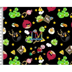 Tecido Oxford Estampa Digital - Angry Birds - Estrelas - Fundo Preto