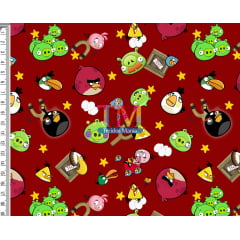Tecido Oxford Estampa Digital - Angry Birds - Estrelas - Fundo Vermelho