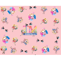 Tecido Oxford Estampa Digital - Arlequina - Fundo Rosa