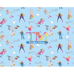 Tecido Oxford Estampa Digital - Barbie Profissões - Fundo Azul