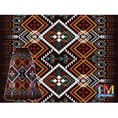 Tecido Oxford Estampa Digital - Barrado - étnico - oriental - laranja e amarelo Tecido Oxford Estampa Digital - Barrado - étnico - oriental - laranja e amarelo