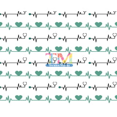 Tecido Oxford Estampa Digital - Batimento Cardíaco Verde - Fundo Branco