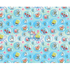 Tecido Oxford Estampa Digital - Bob Esponja Bolhas - Fundo Azul
